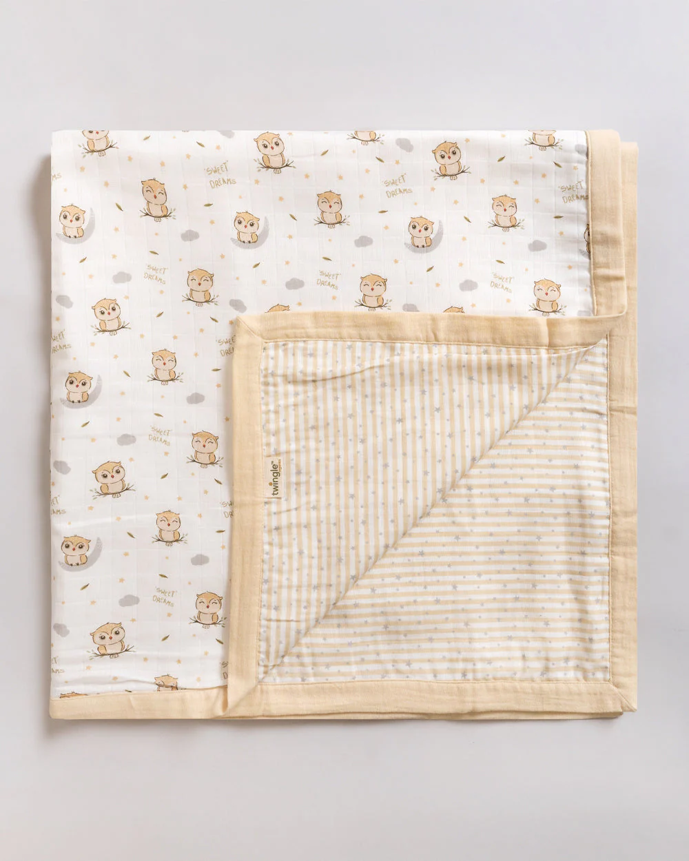 Twingle 100% Organic Muslin Swaddle & Blanket Set-Sleepy Owls-Generously Sized Swaddles & 4-Layer Muslin Blanket-All-Season Comfort-White & Beige-For Infants - Image 3