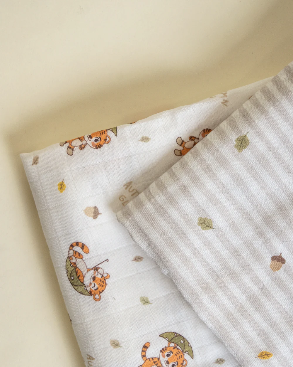 Twingle 100% Organic Muslin Swaddles-Bigger than Standard Swaddles-Supports Natural Airflow-Soft Gentle Edges-Cozy Roars & Autumn Vibes Print-White & Grey-Pack of 2-Infant Wraps - Image 3
