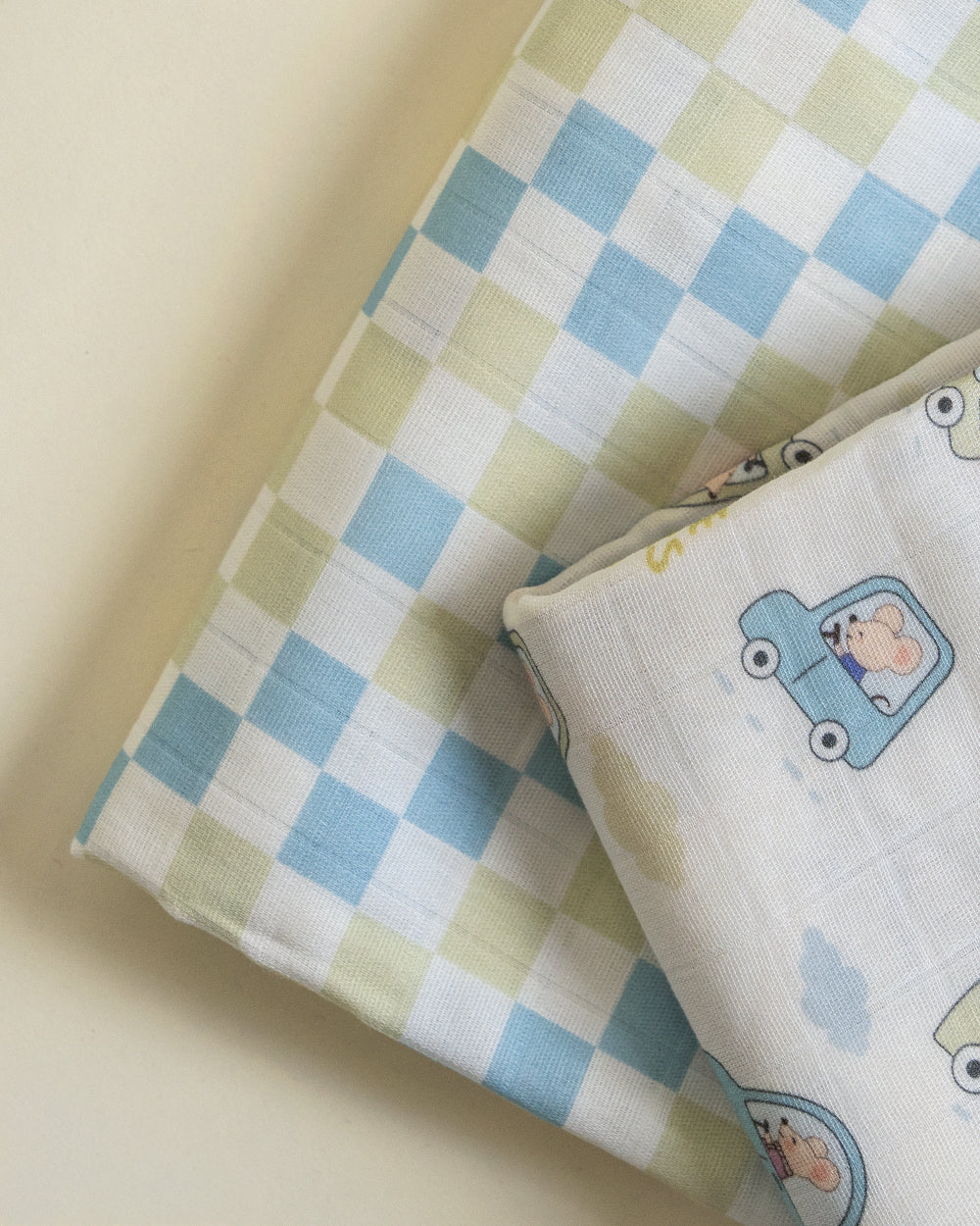 Twingle 100% Organic Muslin Swaddles-Bigger than Standard Swaddles-Supports Natural Airflow-Soft Gentle Edges-Little Drivers & Checkered Chaos Print-White & Blue-Pack of 2-Infant Wraps - Image 3