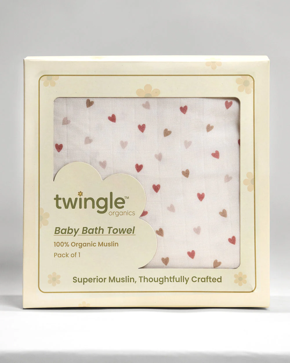 Twingle 100% Organic Muslin Towel with 2 Face Towels-Gentle on Delicate Skin-Backed by Highly Absorbent Terry-Deer & Hearts Print-Pack of 3-For Infants - Image 10