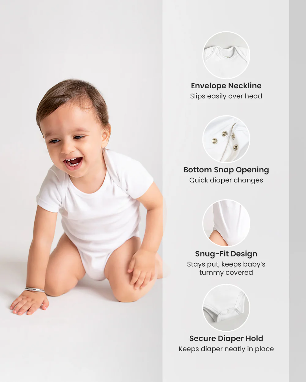 Twingle 100% Organic Cotton Bodysuit Vest-Envelope Neck for Easy Dressing-No Itchy Neck Tags-Short Sleeves-Solid-White-Pack of 3-For Infants - Image 9