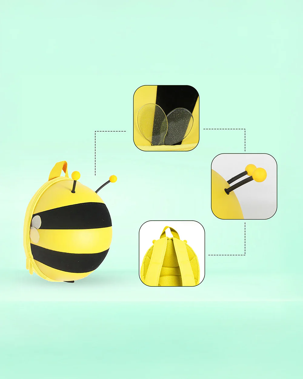Very Peri Cute Buzzy Bee Face Backpack-Yellow-Adjustable Shoulder Straps-Preschool Nursery Travel Bag - Image 5