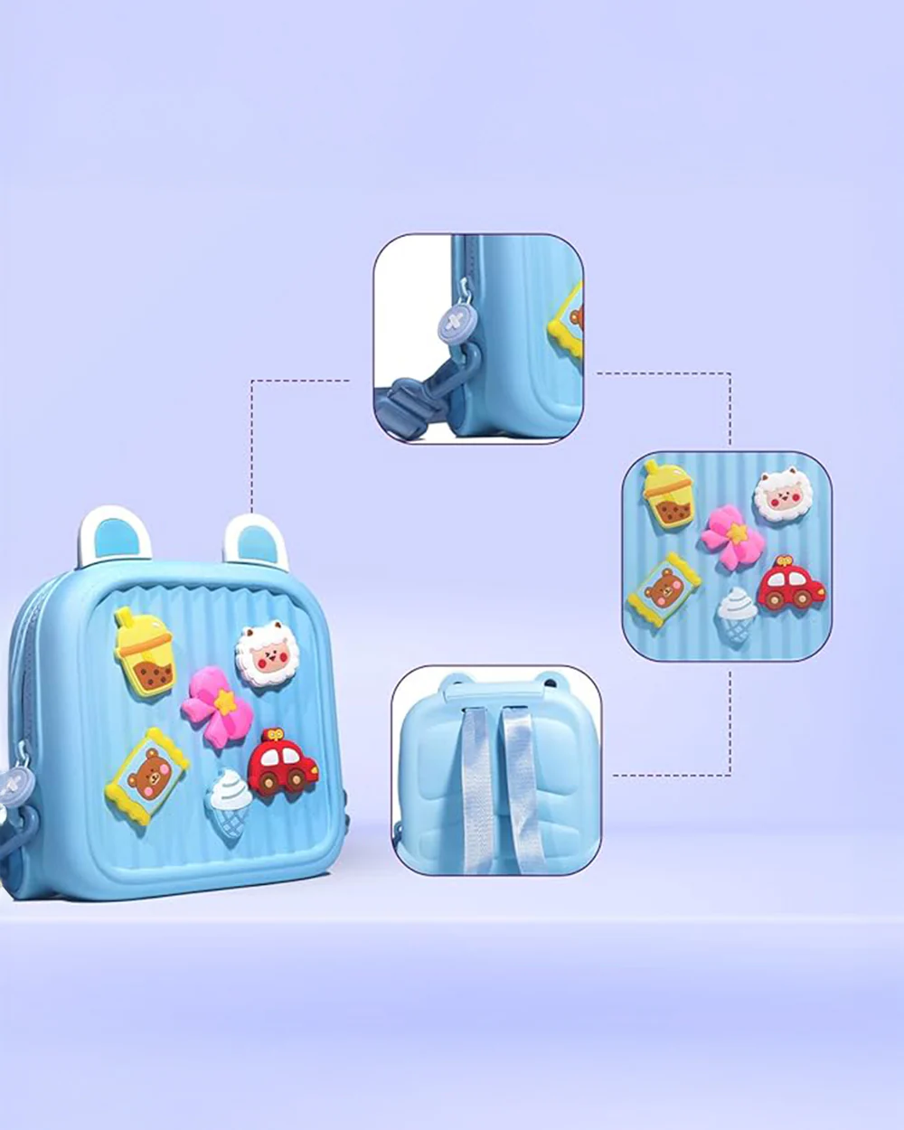 Very Peri Cute Mickey Ears Backpack-Blue-Adjustable Shoulder Straps-Preschool Nursery Travel Bag - Image 5