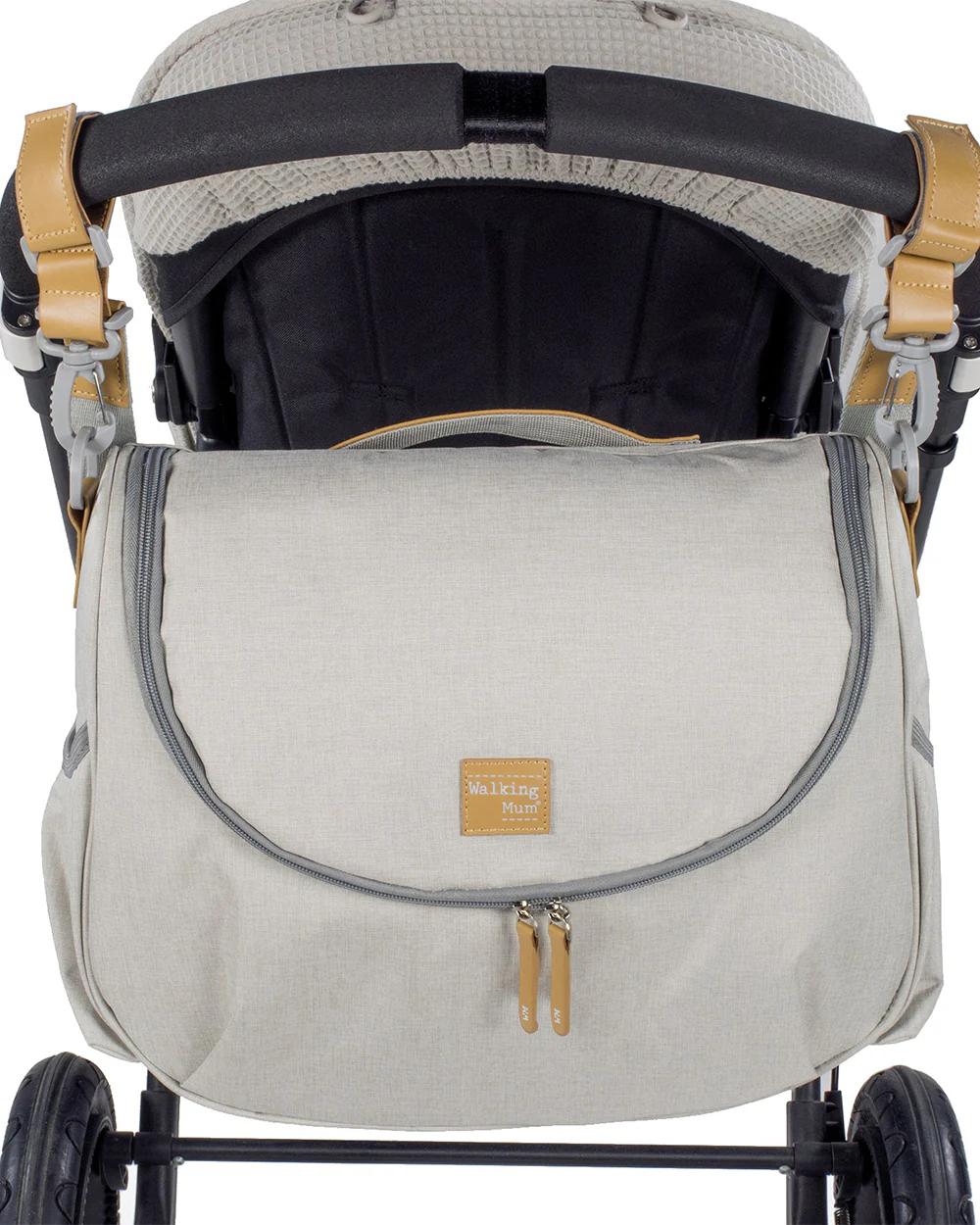 Walking Mum Baby Nature Diaper Changing Bag-With Stroller Hooks & Insulated Bottle Pockets-Sand - Image 4