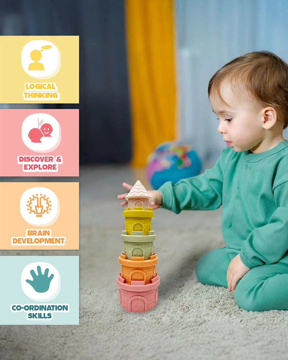 Wembley Castle  Stacker-Shape Sorter & Stacker-Includes 6 Activity Cups-Learning & Educational Toys-0M+ - Image 4