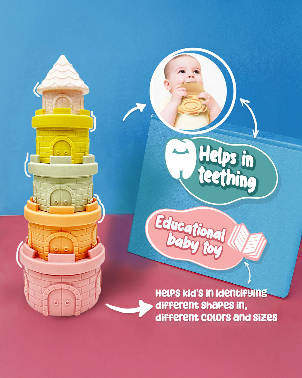 Wembley Castle  Stacker-Shape Sorter & Stacker-Includes 6 Activity Cups-Learning & Educational Toys-0M+ - Image 5