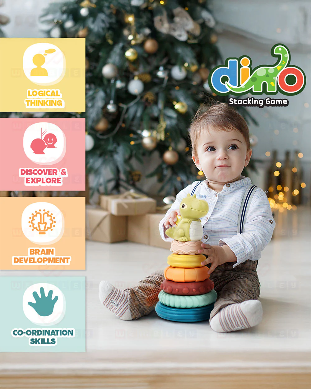 Wembley Dino Stacker-Shape Sorter & Stacker-Includes 6 Activity Rings-Learning & Educational Toys-0M+ - Image 6