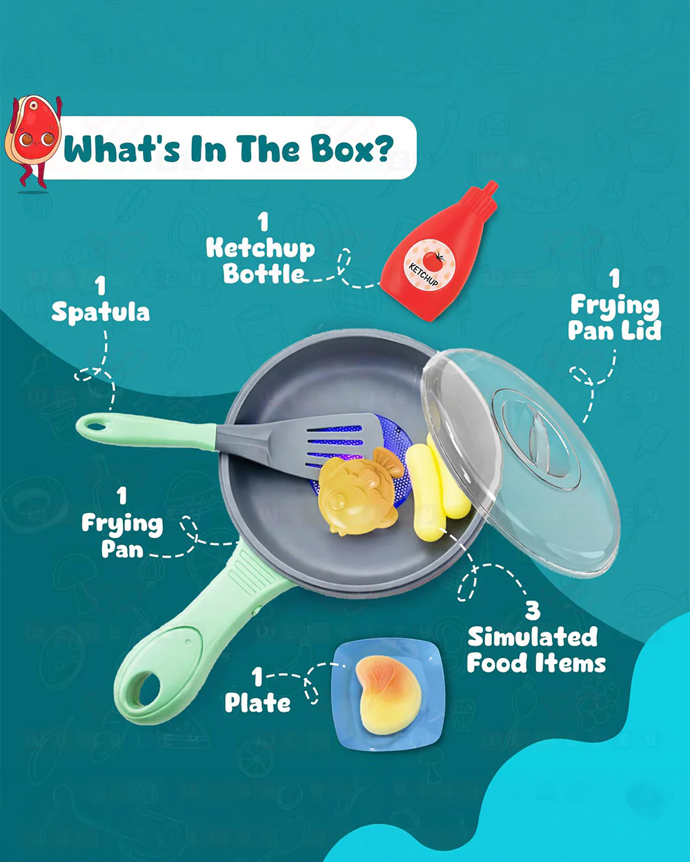 Wembley Mini Chef's Corner Electric Pan-Pretend & Play Toy-With LED Light, Sizzle Sound & 3 Simulated Color Changing Foods-Encougrage Imaginative Play-36M+ - Image 5