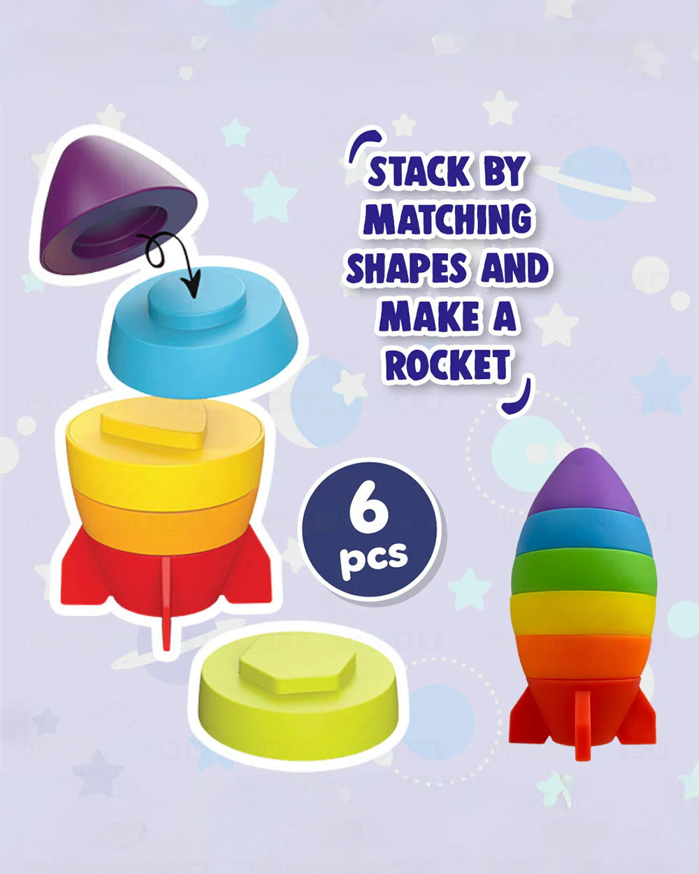 Wembley Rocket Stacker-Shape Sorter & Stacker-Includes 6 Shapes-Learning & Educational Toys-0M+ - Image 8