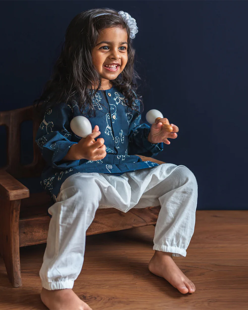 Whitewater Kids Indigo Jhabla Set-Zoo Print-100% Organic Cotton-For Infants - Image 2
