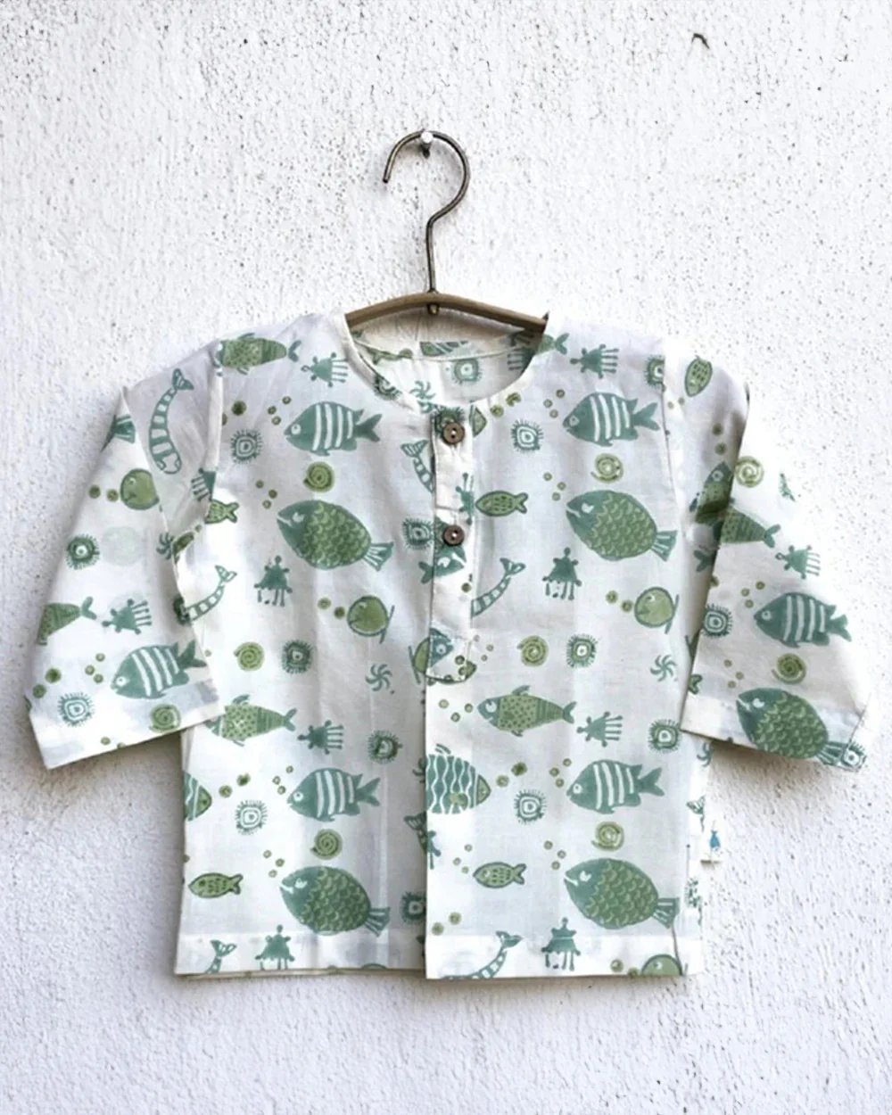 Whitewater Kids Mint Kurta-Animal Pattern-Organic Cotton-For Infants