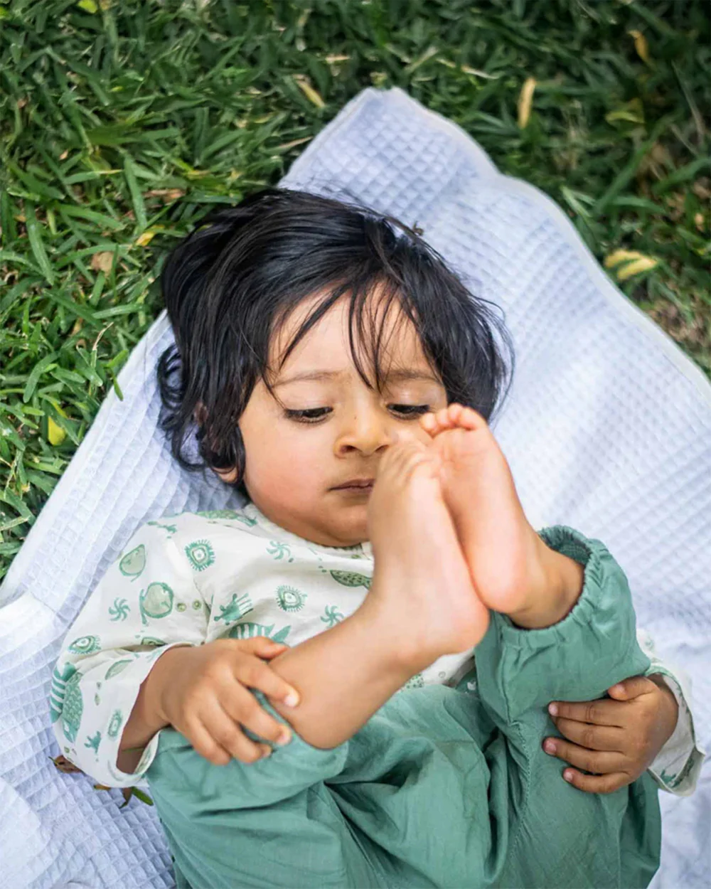 Whitewater Kids Sage Green Jhabla Set-Fish Motifs-100% GOTS Certified Organic Cotton-For Infants - Image 2