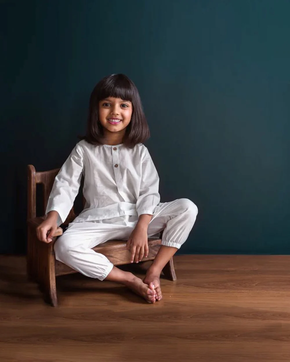 Whitewater Kids White Kurta-Solid Pattern-Organic Cotton-For Infants - Image 4