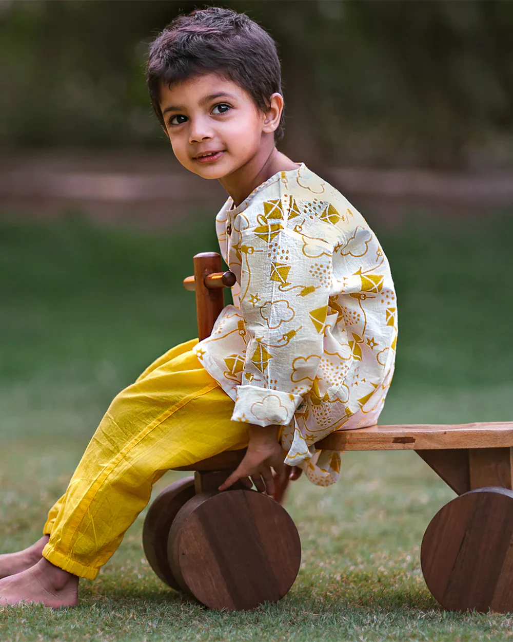 Whitewater Kids Yellow Jhabla Set-Kite Print-100% GOTS Certified Organic Cotton-For Infants - Image 3