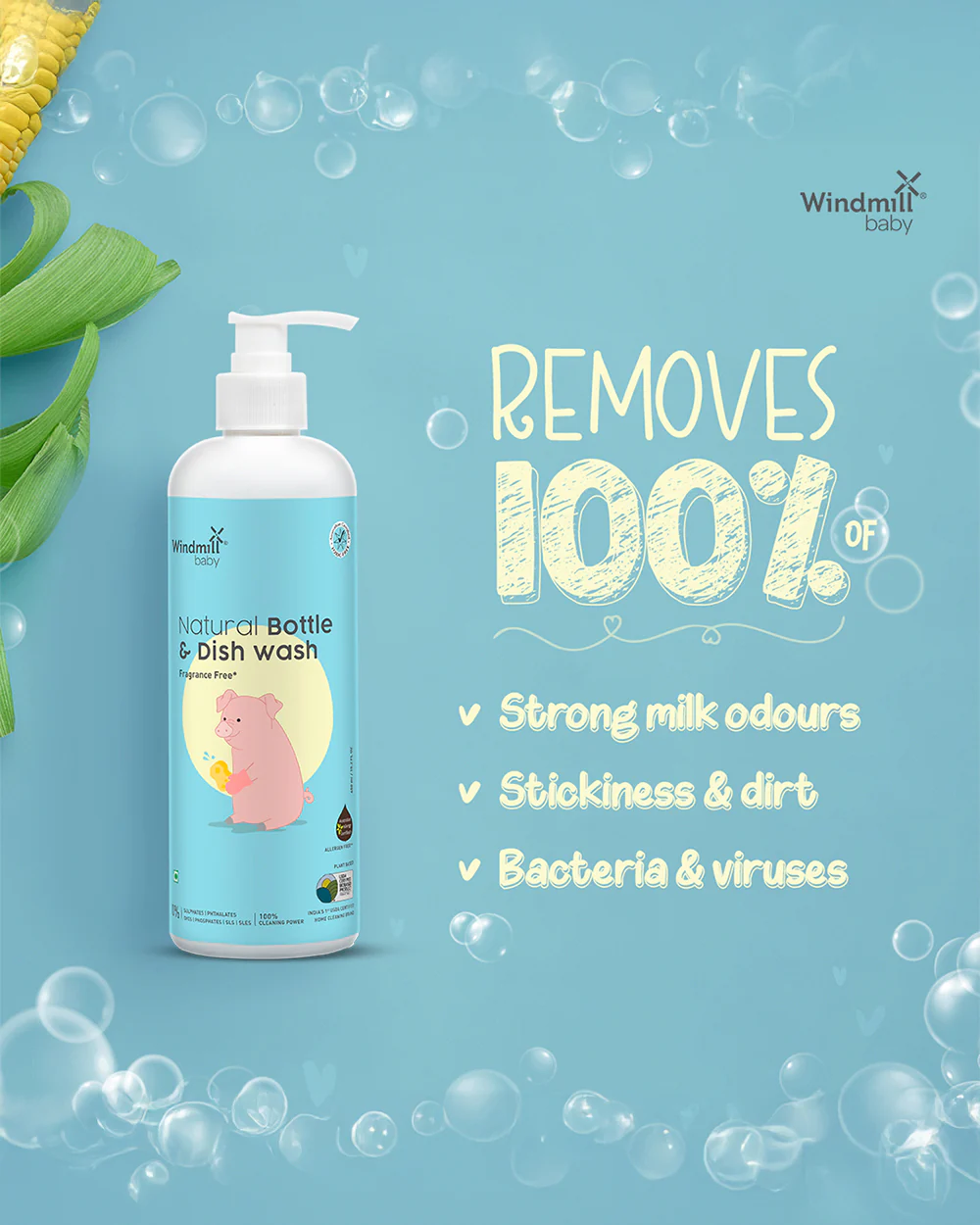 Windmill Baby Natural Bottle & Dish Wash Anti-Bacterial Liquid Cleanser-Infant Safe, USDA Certified - Image 2