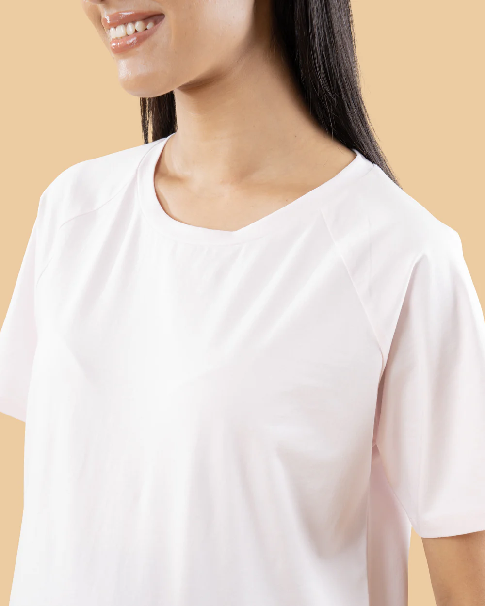 Wobbly Walk Barely Pink Maternity Top-Solid Color-Cotton-Half Sleeves-Bump Friendly - Image 4