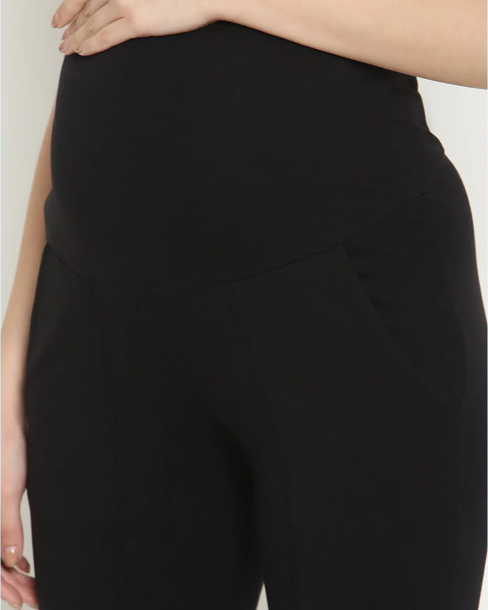 Wobbly Walk Black Maternity Trouser-Solid Color-Cotton-Boot Cut-Bump Friendly - Image 3