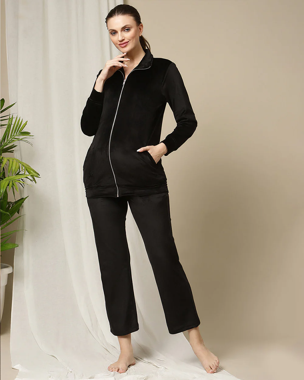 Wobbly Walk Black Maternity Nursing Coord Set-Solid Color-Velvet-Bump Friendly - Image 5