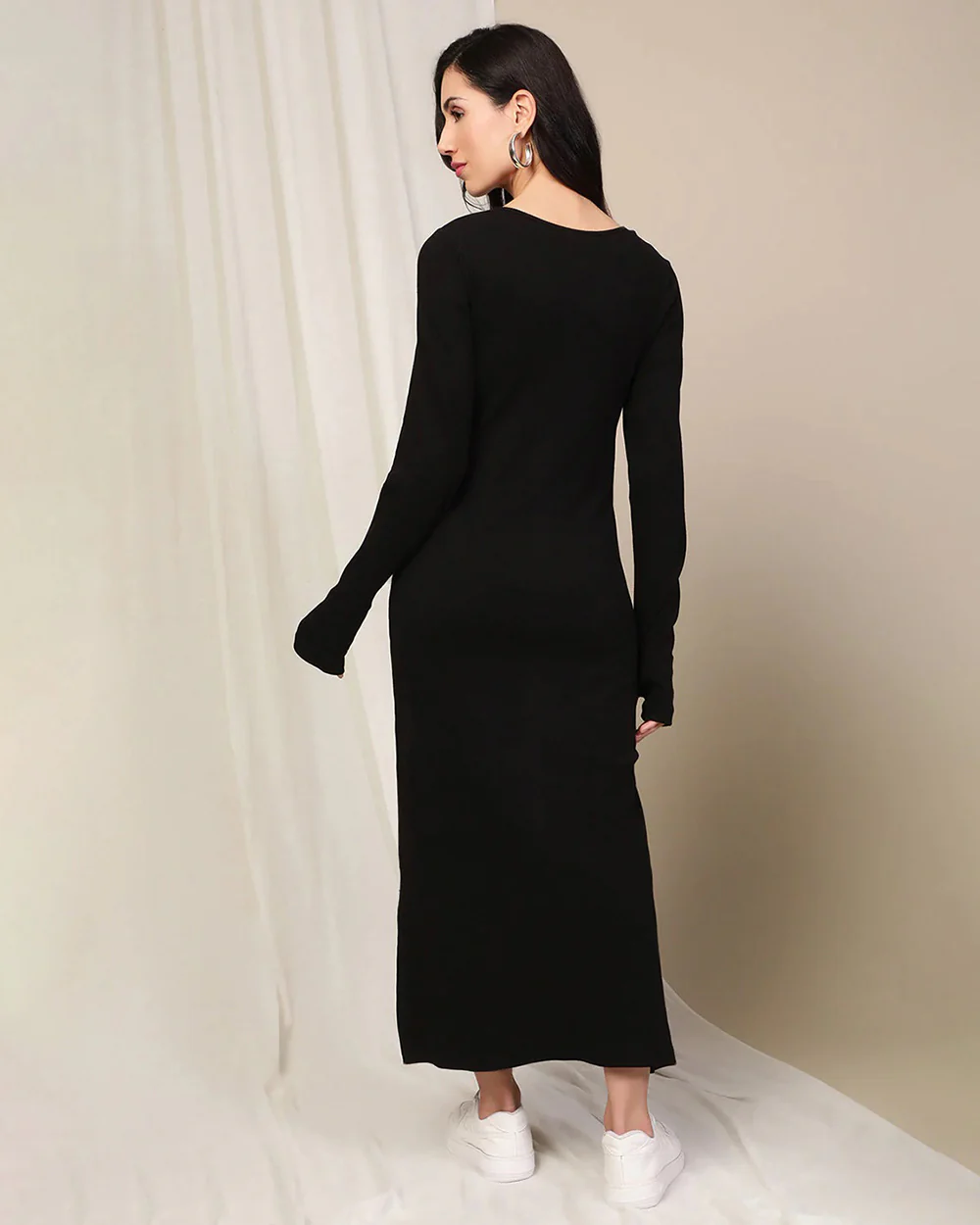 Wobbly Walk Black Maternity Nursing Dress-Crossover-Solid Color-Cotton-Bump Friendly - Image 3