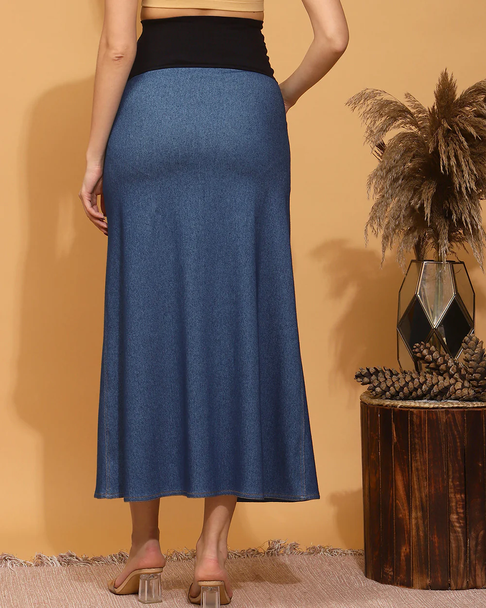 Wobbly Walk Blue Maternity Skirt-Solid Color-Denim-Straight Fit-Bump Friendly - Image 2