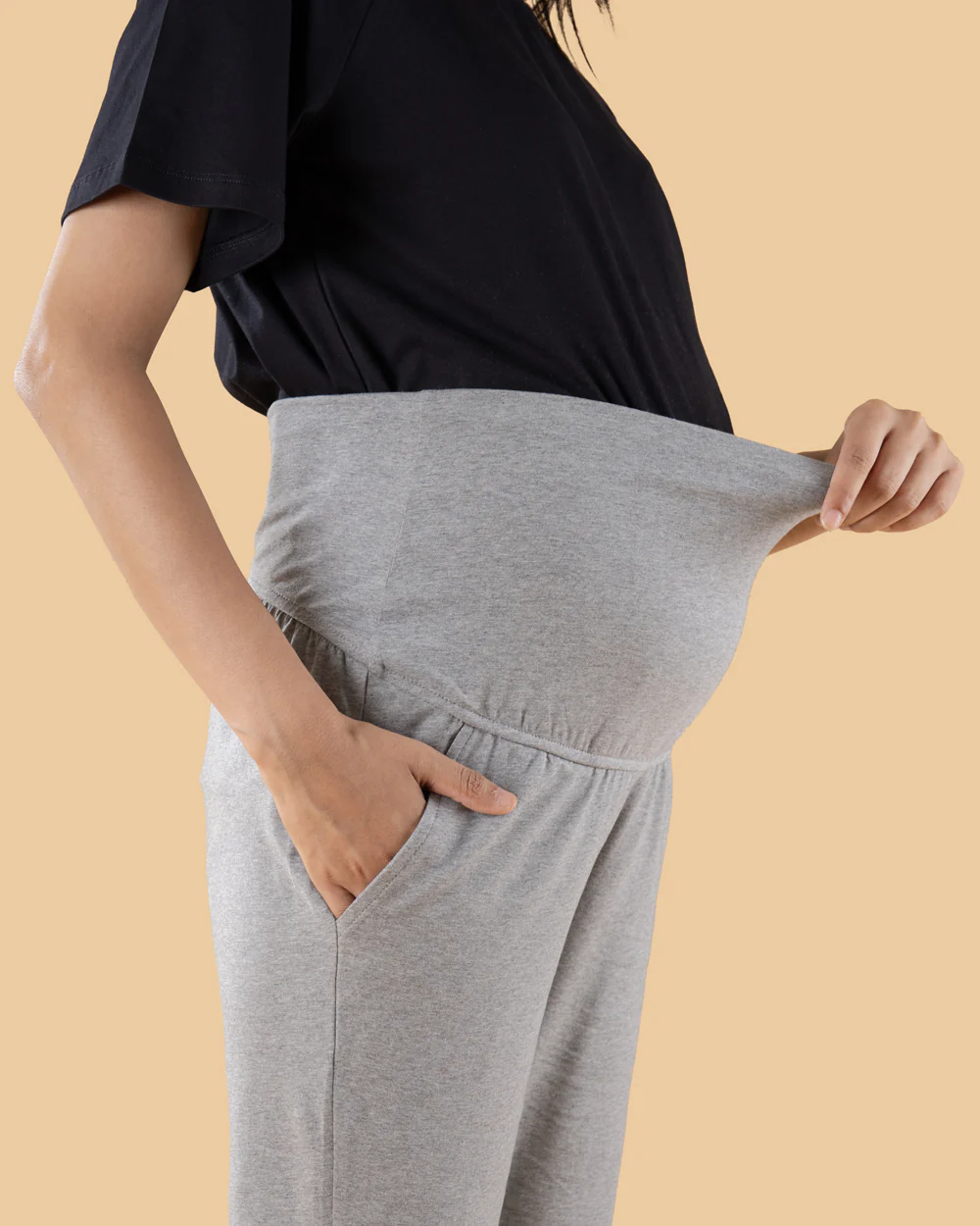 Wobbly Walk Grey Maternity Trouser-Solid Color-Cotton-Boot Cut-Bump Friendly - Image 4