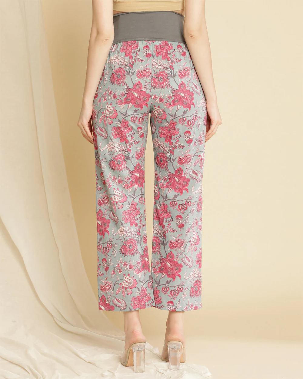 Wobbly Walk Grey Maternity Nursing Coord Set-Floral Print-Cotton-Bump Friendly - Image 7
