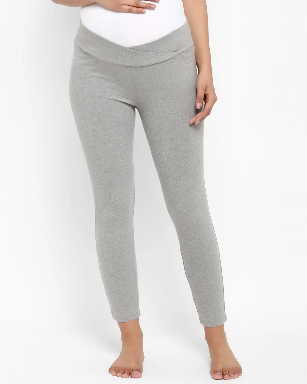 Wobbly Walk Grey Maternity Nursing Lounge Set-Solid Color-Cotton-Bump Friendly - Image 6