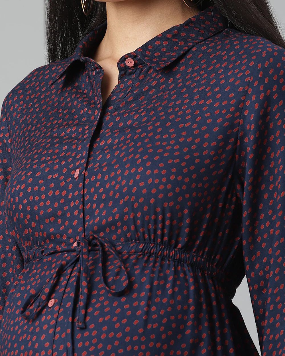 Wobbly Walk Indigo Blue Maternity Nursing Top-Polka Dots Print-Cotton Viscose-Bump Friendly - Image 6