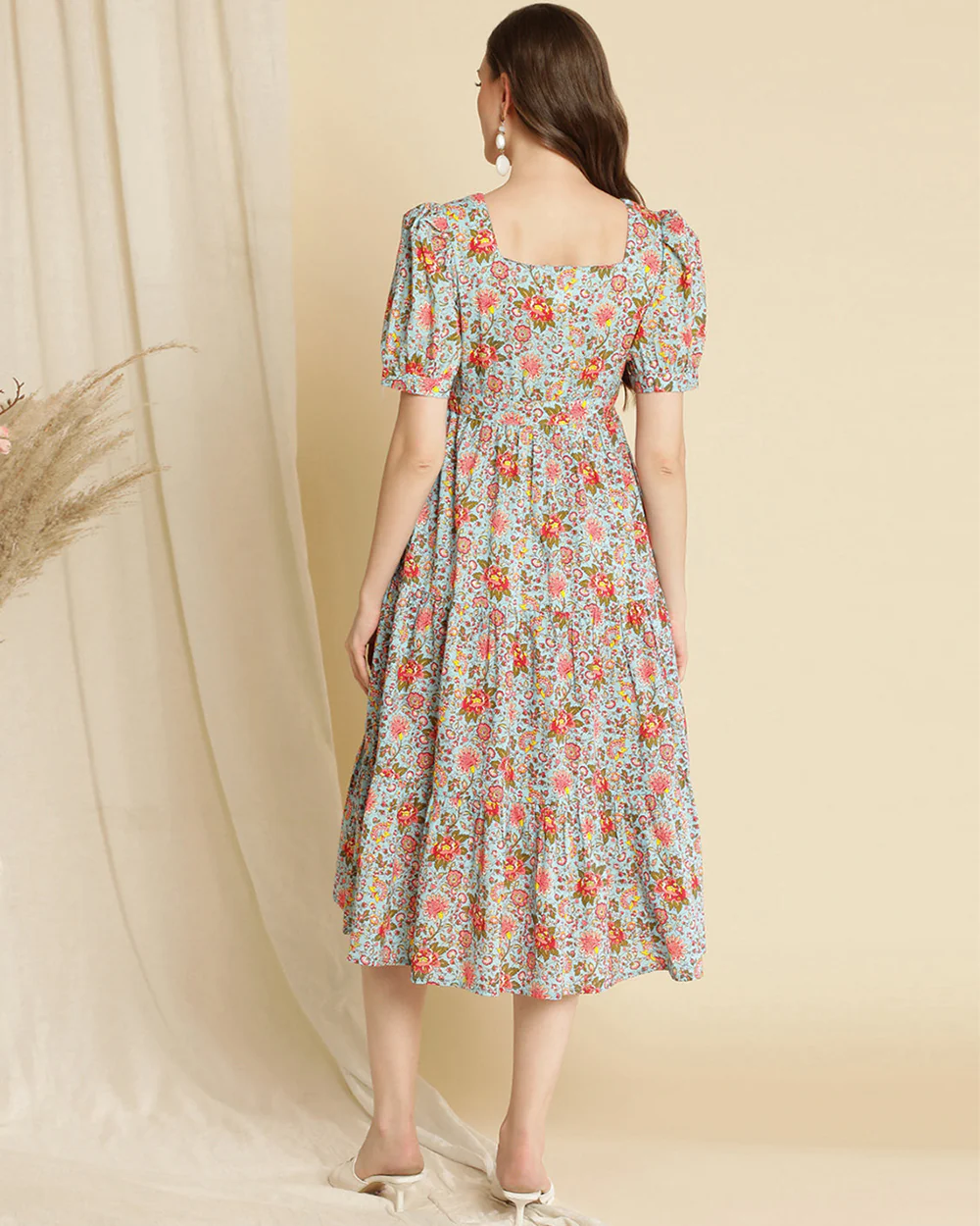 Wobbly Walk Multicolour Maternity Nursing Dress-Sweet heart Neck-Floral Print-Cotton-Bump Friendly - Image 5