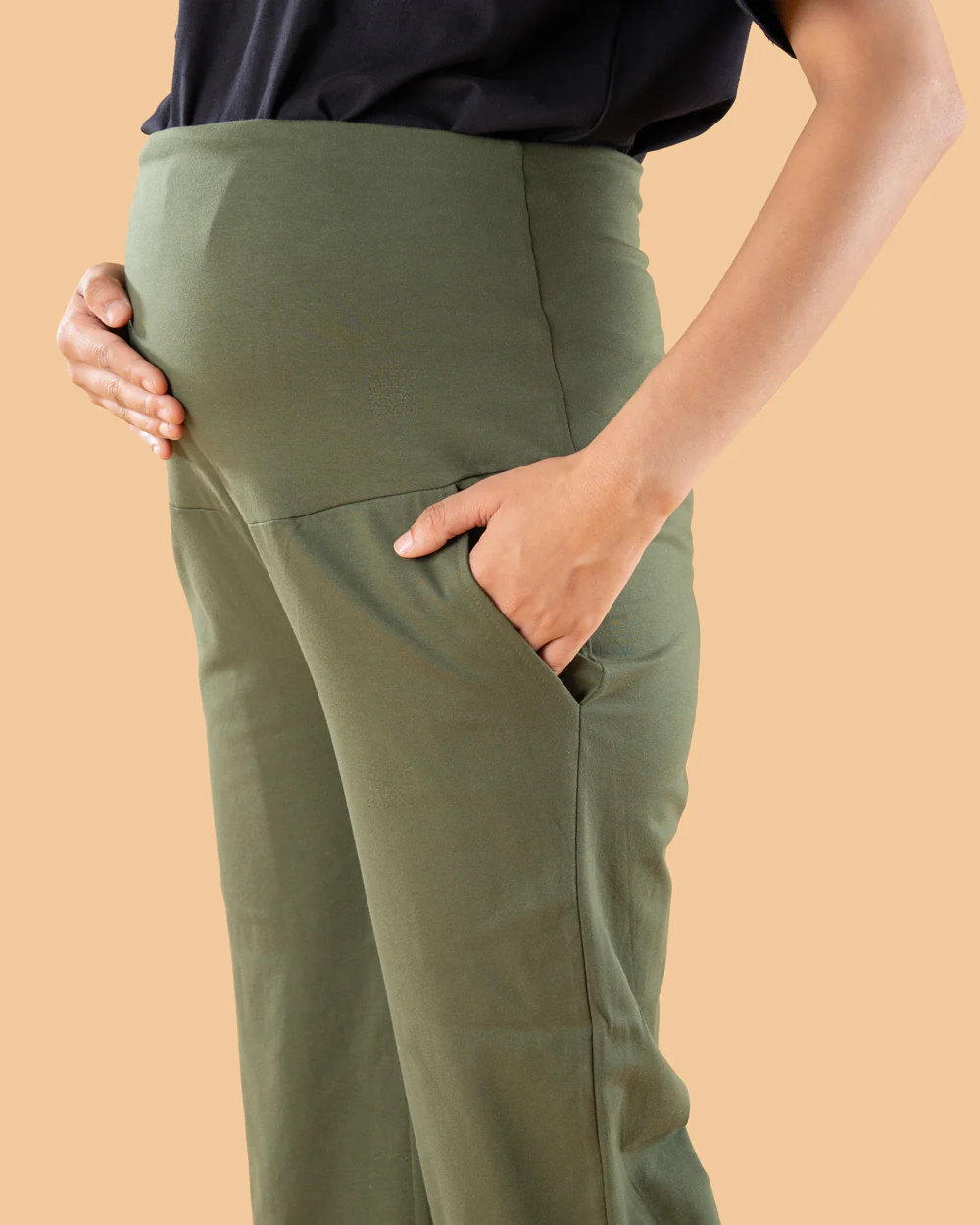 Wobbly Walk Myrtle Green Maternity Wide Leg Pant-Solid Color-Cotton-Loose Fit-Bump Friendly - Image 3