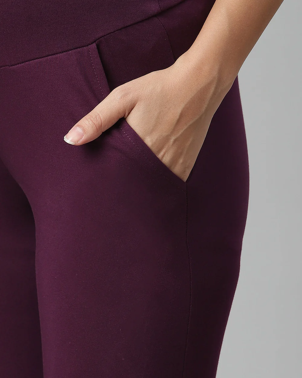 Wobbly Walk Purple Maternity Leggings-Solid Color-Cotton Lycra-Skinny Fit-Bump Friendly - Image 5