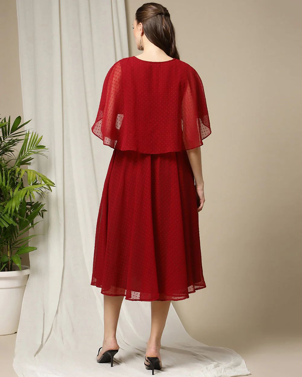 Wobbly Walk Red Maternity Nursing Dress-V Neck-Doby Print-Georgette-Bump Friendly - Image 6