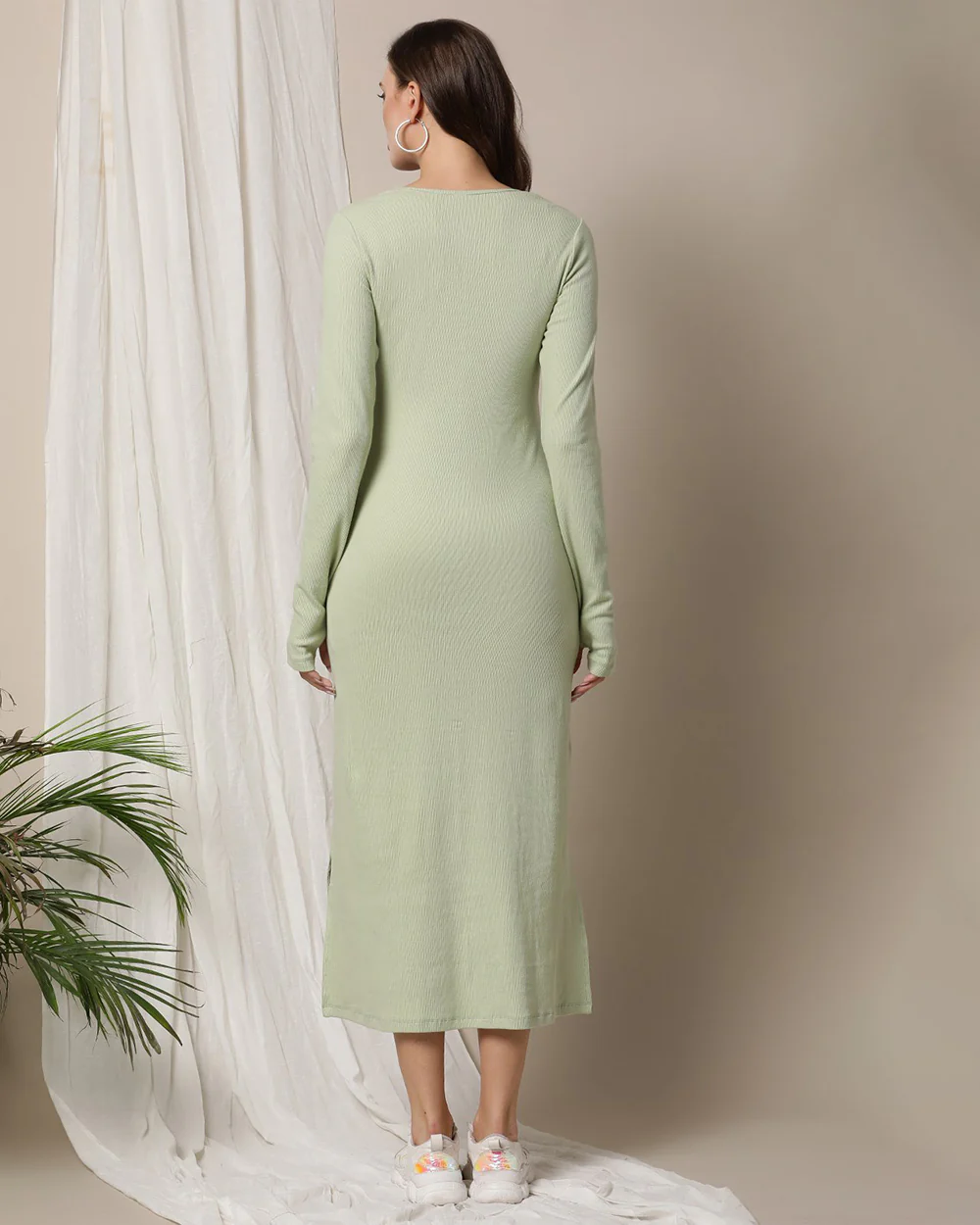 Wobbly Walk Sage Green Maternity Nursing Dress-Crossover-Solid Color-Cotton-Bump Friendly - Image 2