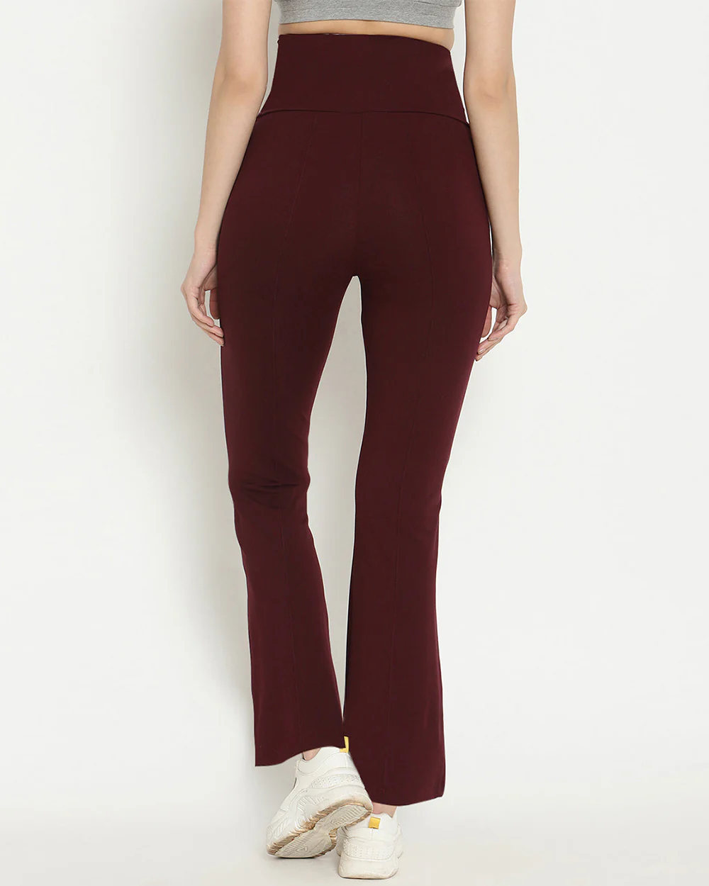 Wobbly Walk Wine Berry Maternity Trouser-Solid Color-French Terry-Boot Cut-Bump Friendly - Image 4