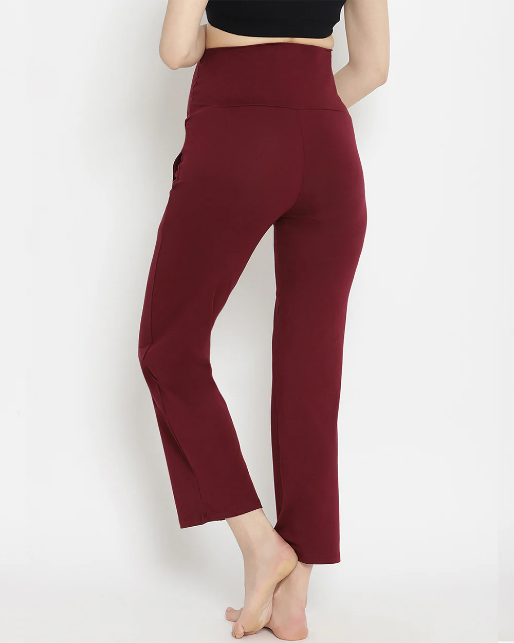 Wobbly Walk Wine Berry Maternity Wide Leg Pant-Solid Color-French Terry Cotton-Loose Fit-Bump Friendly - Image 2