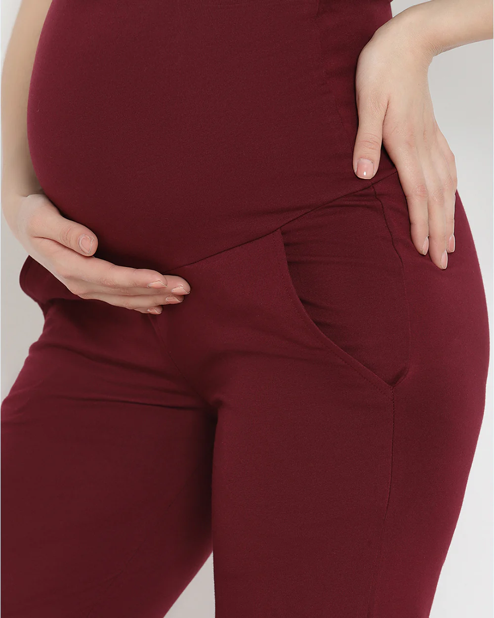 Wobbly Walk Wine Berry Maternity Wide Leg Pant-Solid Color-French Terry Cotton-Loose Fit-Bump Friendly - Image 6
