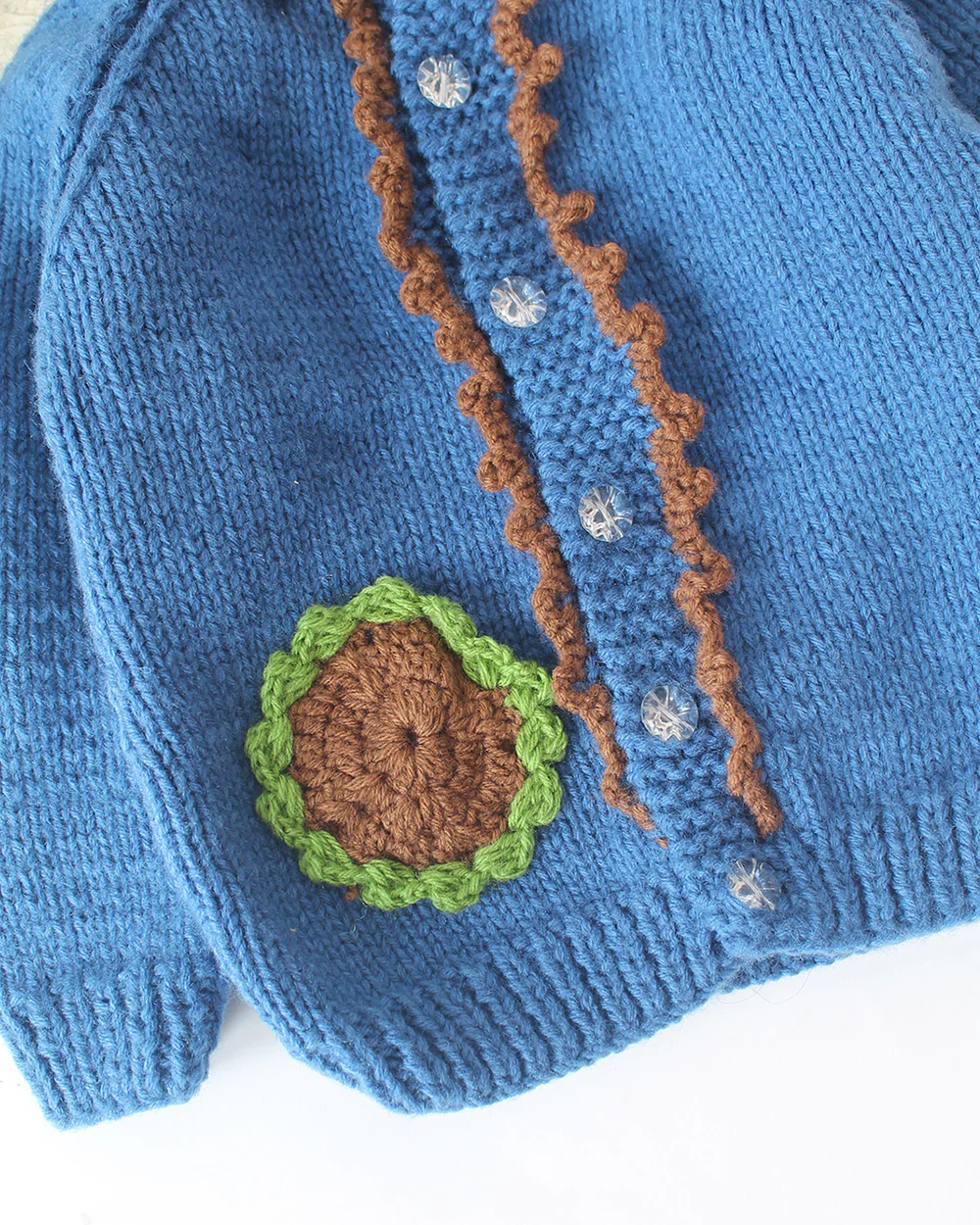 Woonie Blue Sweater-Embroidered-Acrylic Handmade-For Infants - Image 3