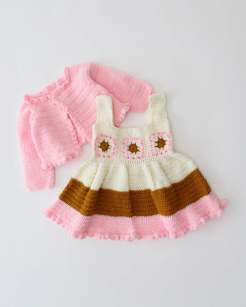 Woonie Pink Dress With Cardigan-Crochet-Acrylic Handmade-For Infants - Image 3