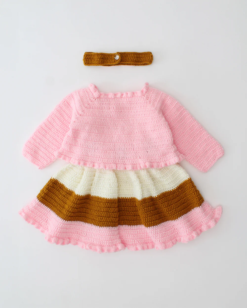 Woonie Pink Dress With Cardigan-Crochet-Acrylic Handmade-For Infants - Image 4