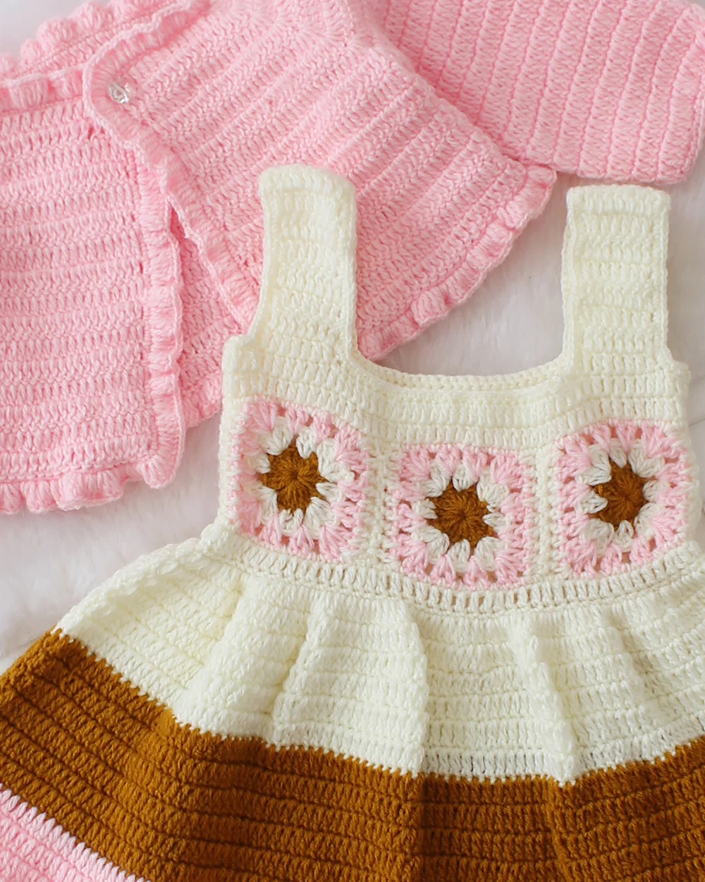 Woonie Pink Dress With Cardigan-Crochet-Acrylic Handmade-For Infants - Image 6