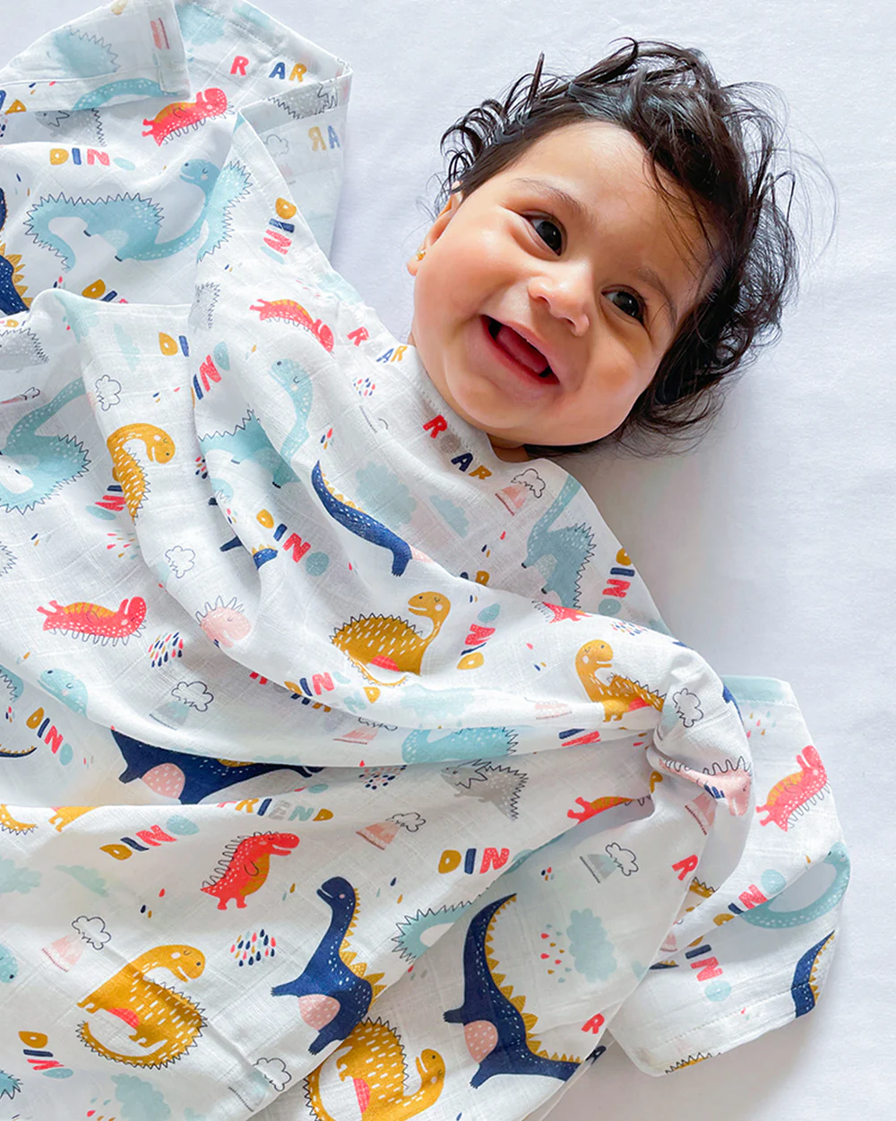 Yellow Doodle Dino Friend Swaddle-100% Organic Cotton Muslin-Infant Wraps - Image 4