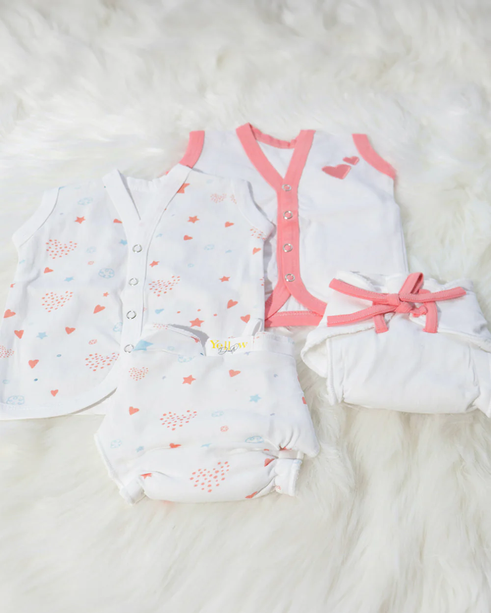Yellow Doodle Fairy Dust Nappy & Vest-Organic Cotton-Set of 4-For Infants