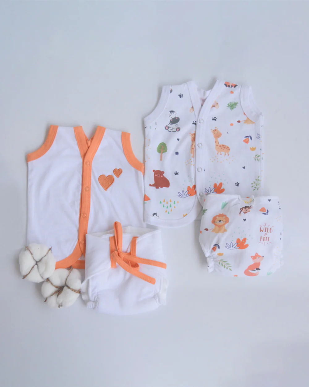 Yellow Doodle Orange Hearts Nappy & Vest-Organic Cotton-Set of 4-For Infants