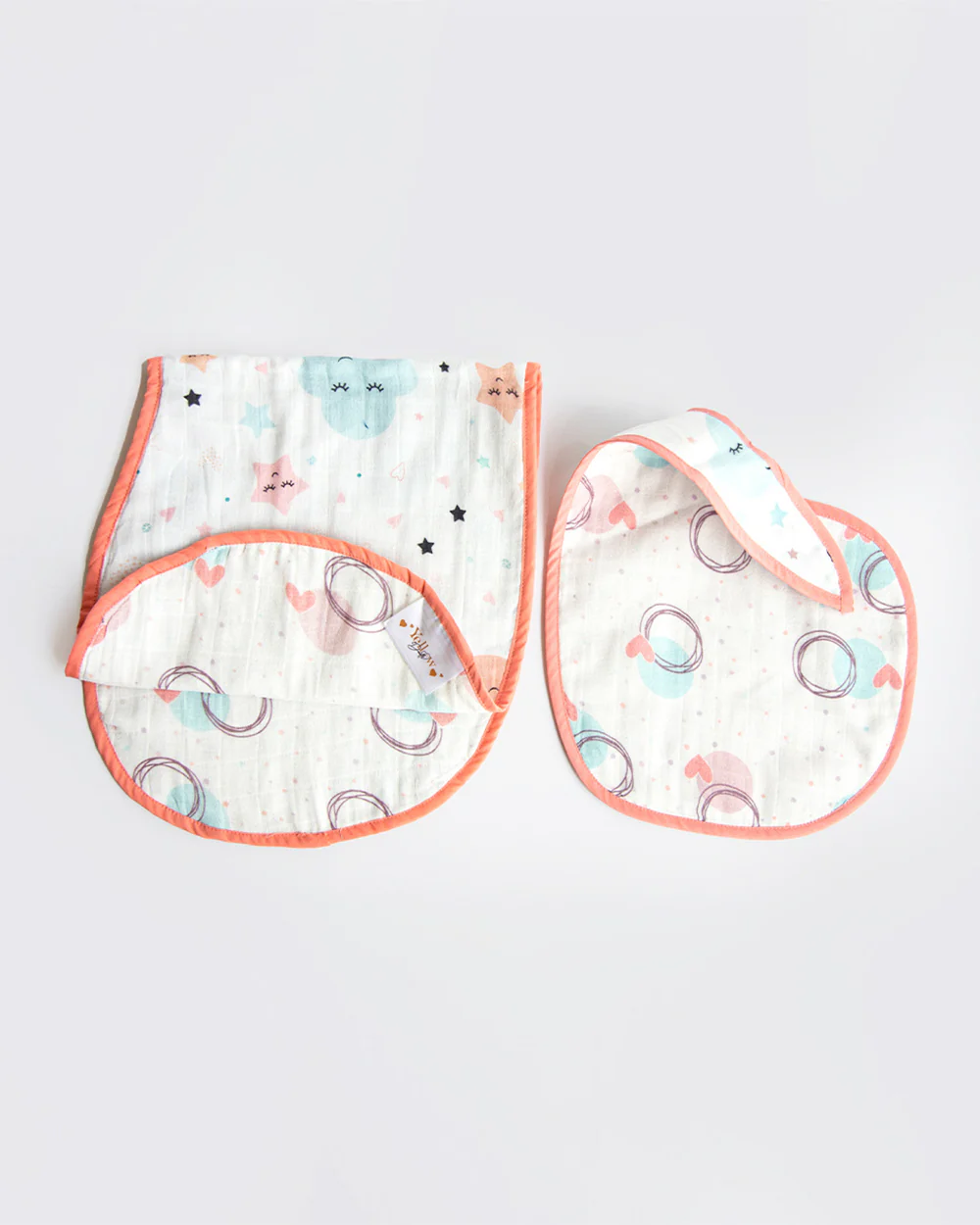 Yellow Doodle 100% Organic Cotton Muslin-In The Sky-Reversible Bib & Burp Cloth Set of 2-For Infants - Image 2