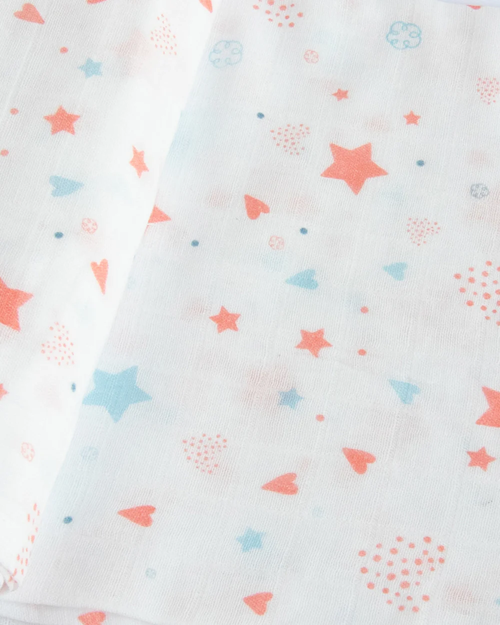 Yellow Doodle 100% Organic Cotton Muslin-Twinkly Stars-Reversible Bib & Burp Cloth Set of 2-For Infants - Image 3