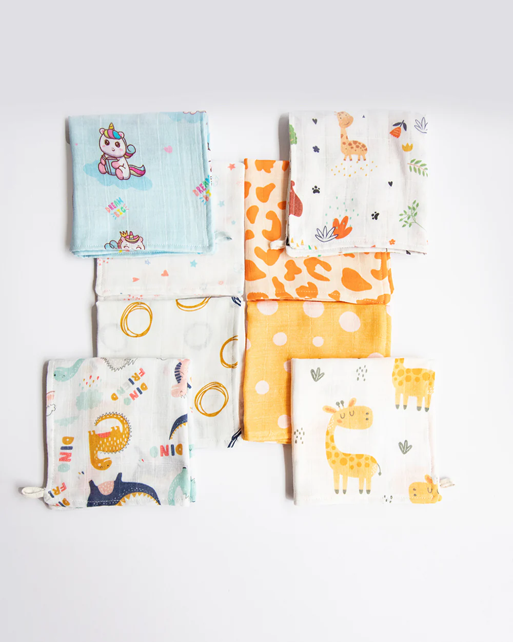 Yellow Doodle Organic Muslin Wipes-Set of 8 Wash Cloths-Baby Animals-For Infants - Image 2