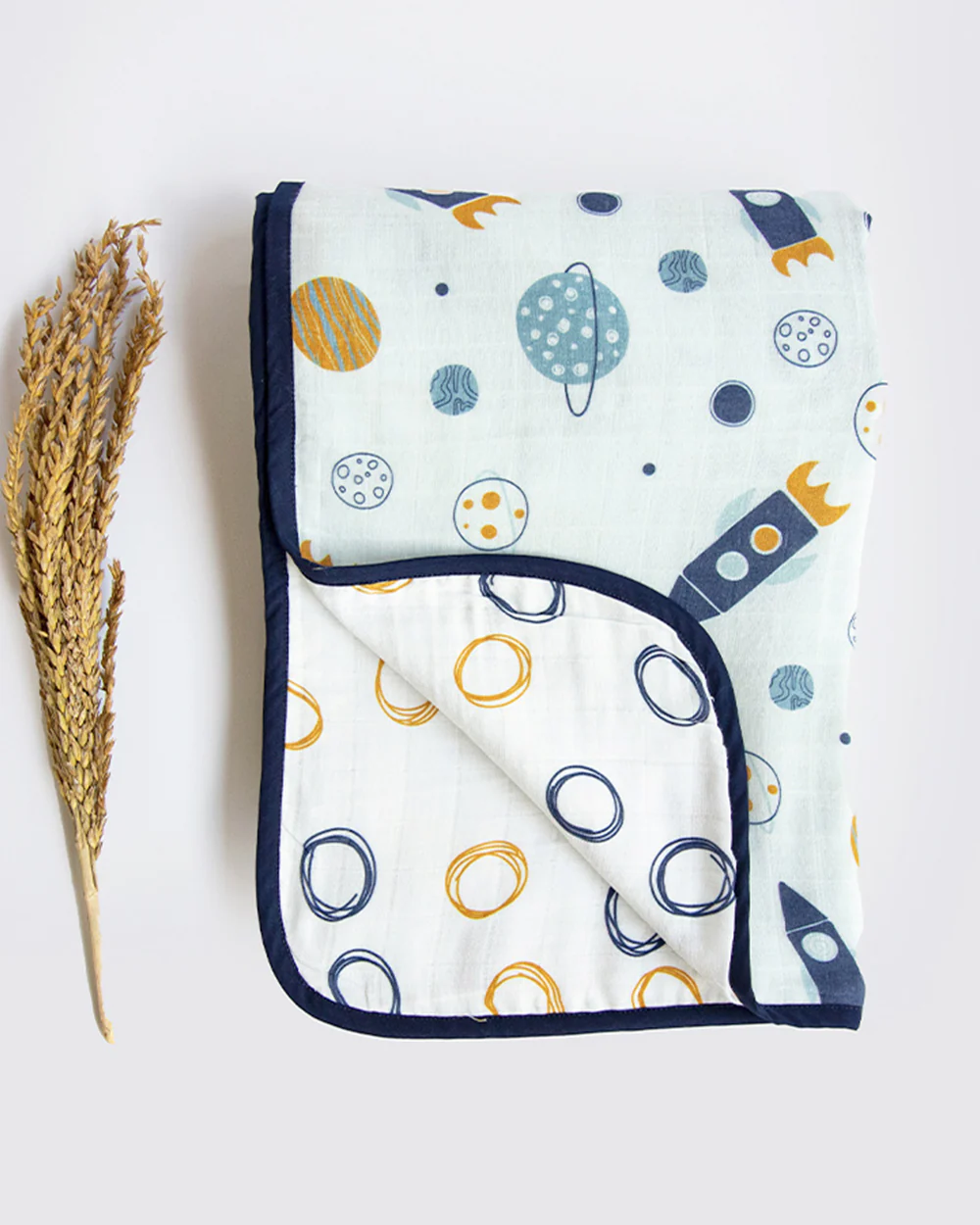 Yellow Doodle Reversible Child of the Universe Muslin Baby Blanket-100% Organic Cotton-For Infants - Image 3