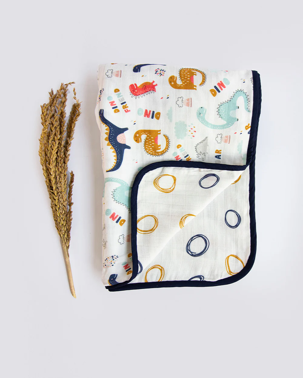 Yellow Doodle Reversible Dino Friend Muslin Baby Blanket-100% Organic Cotton-For Infants - Image 3