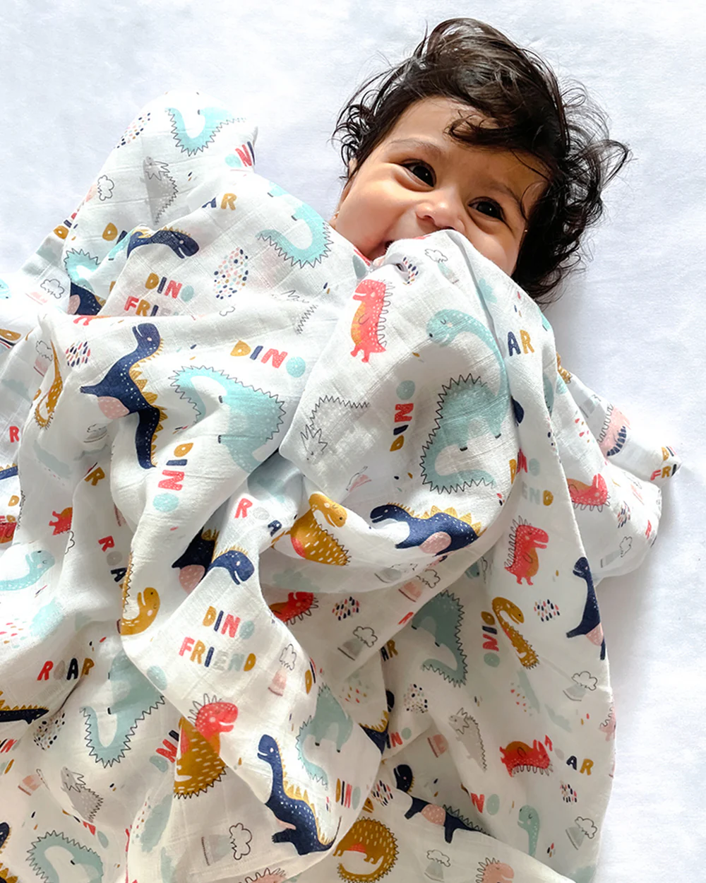 Yellow Doodle Reversible Dino Friend Muslin Baby Blanket-100% Organic Cotton-For Infants - Image 6
