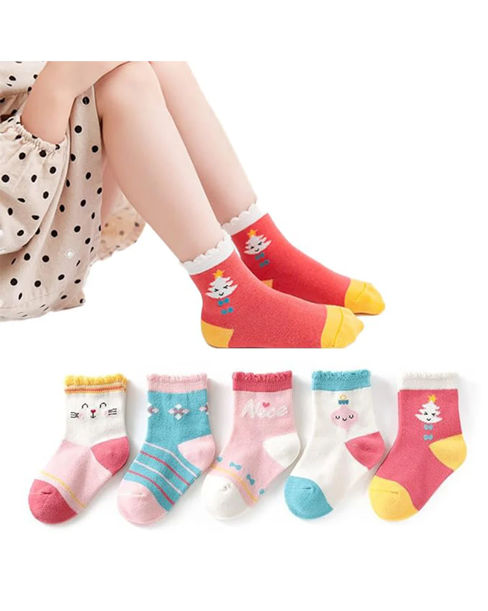 Youstylo Multicolored Socks-Multi Pattern-Cotton-Pack of 5-For Infants - Image 2